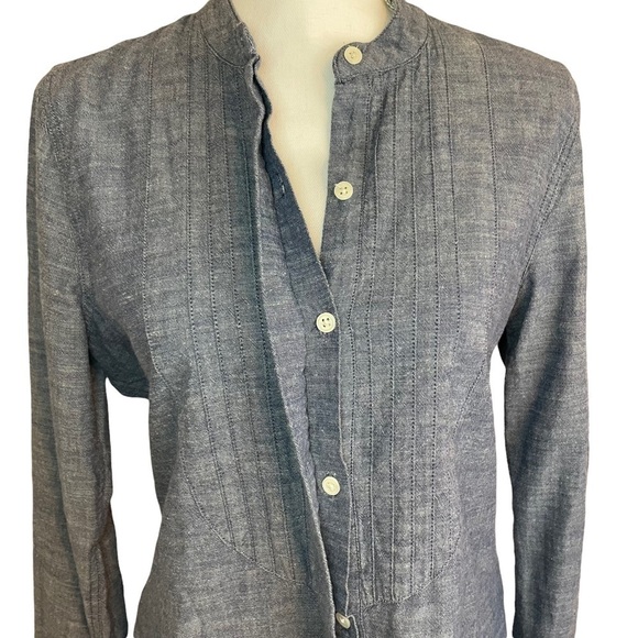 Lucky Brand Chambray Blue Jean Tuxedo Mandarin Collar Button Down Shirt Size Med - Picture 4 of 12